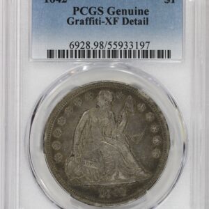1842 $1 Silver Liberty Seated Dollar PCGS XF