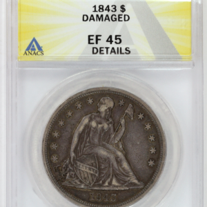 1843 $1 Silver Liberty Seated Dollar ANACS EF45 Details