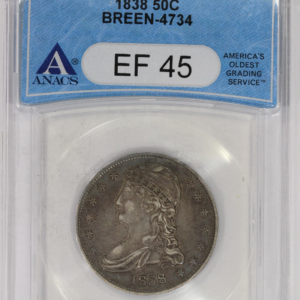 1838 50c Silver Capped Bust Half Dollar ANACS XF45