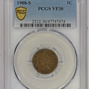 1908-S 1c Indian Cent PCGS VF30 Better Date