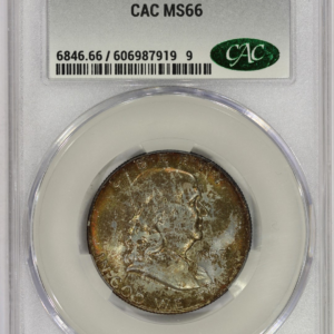 1957-D 50c Silver Franklin Half Dollar CACG MS66 Toned