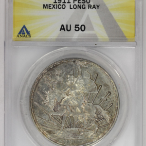 1911 Mexico Silver Caballito Peso ANACS AU50 Long Ray