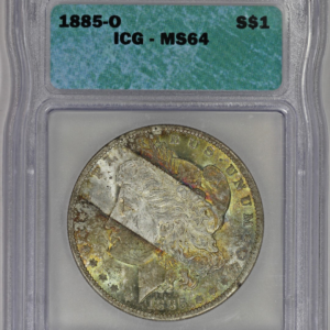 1885-O $1 Morgan Silver Dollar ICG MS64 Colorful End Roll Toning EOR