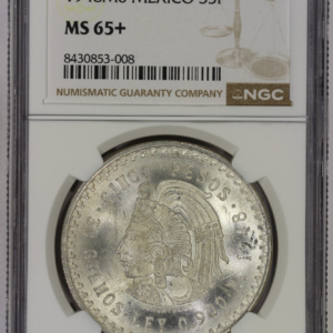 1948 Mo Mexico Silver 5 Pesos NGC MS65+ Cuauhtemoc .900 Plus Grade