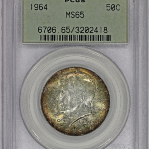 1964 50c Silver Kennedy Half Dollar PCGS MS65 Old Green Holder Colorful Toning
