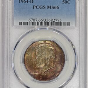 1946-D 50c Silver Kennedy Half Dollar PCGS MS66 Colorful Toning