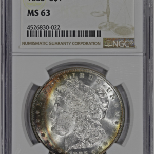 1885 $1 Morgan Silver Dollar NGC MS63 Colorful Two Sided Crescent Toning