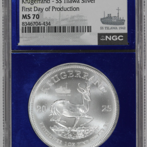 2025 S. Africa Silver 1 Krugerrand SS. Tilawa Shipwreck Silver NGC MS70 Blue Core