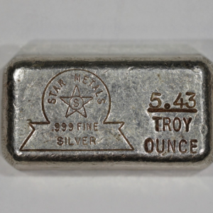 Vintage Poured Star Metals Silver Bar .999 5.43 oz Odd Weight