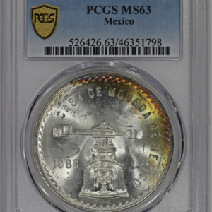 1980 Mo Mexico Silver Onza PCGS MS63 Colorful Toning