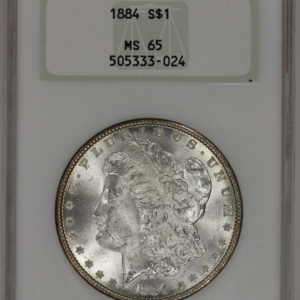 1884 $1 Morgan Silver Dollar NGC MS65 Old Fatty Holder