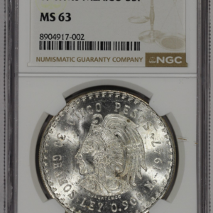 1947 Mo Mexico Silver 5 Pesos Cuauhtemoc NGC MS63 .900