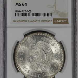 1947 Mo Mexico Silver 5 Pesos Cuauhtemoc NGC MS64 KM#465
